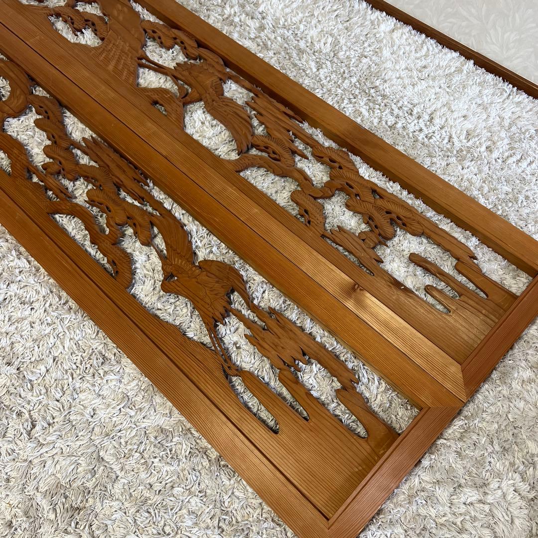 欄間らんま 古民家取壊し品 松と鶴の手彫り彫刻 建具 DIY