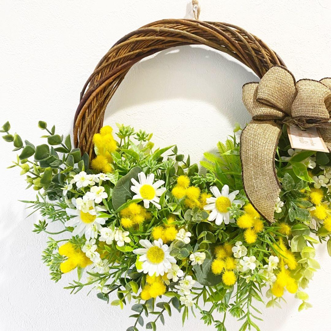 ♡ フラワーリース ♡ 特大 春リース  ミモザリース  ナチュラルリース 造花