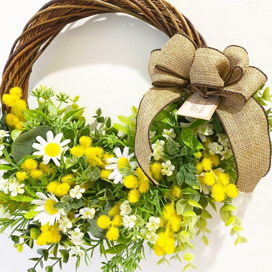 ♡ フラワーリース ♡ 特大 春リース  ミモザリース  ナチュラルリース 造花