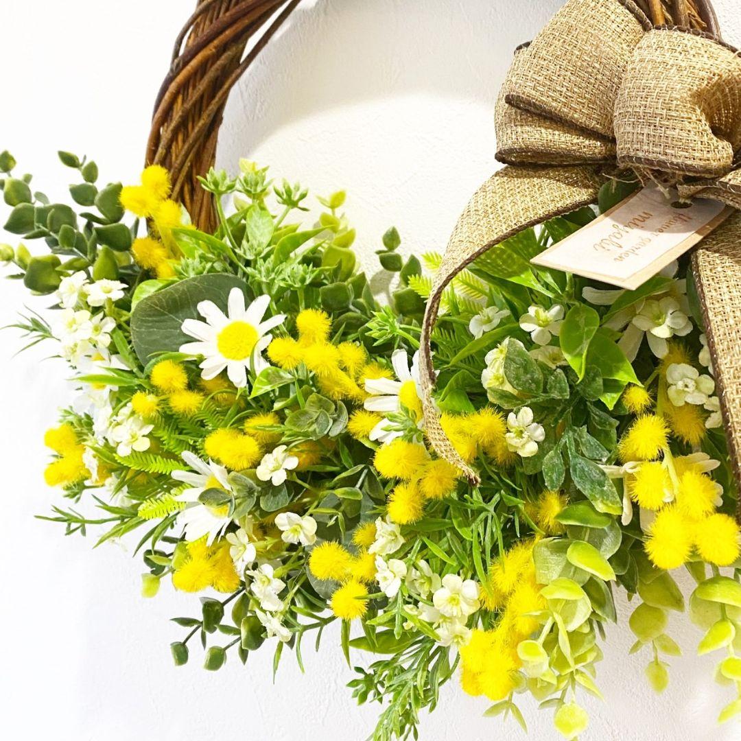 ♡ フラワーリース ♡ 特大 春リース  ミモザリース  ナチュラルリース 造花