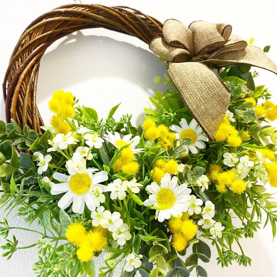 ♡ フラワーリース ♡ 特大 春リース  ミモザリース  ナチュラルリース 造花