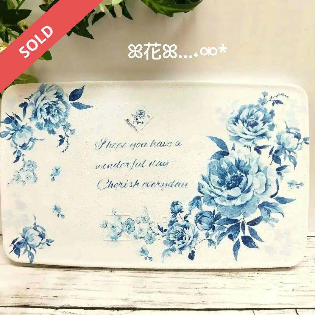 デコパージュ ꔛ‬ꕤ ガーデン雑貨 *折り畳みテーブル*花台*薔薇ブルー*リメ缶