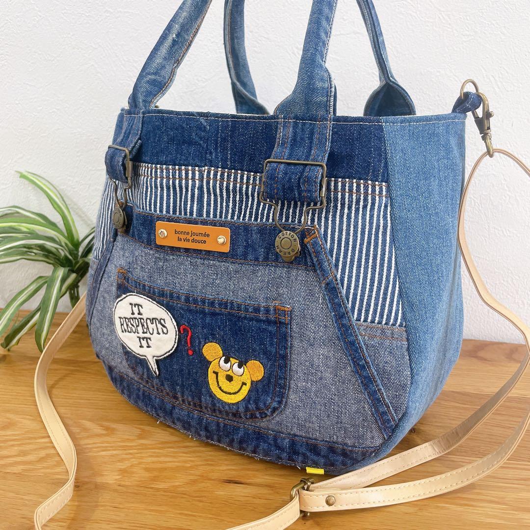 デニムリメイク 2way♦︎ぷっくり トートバッグ マチ広め オーバーオール