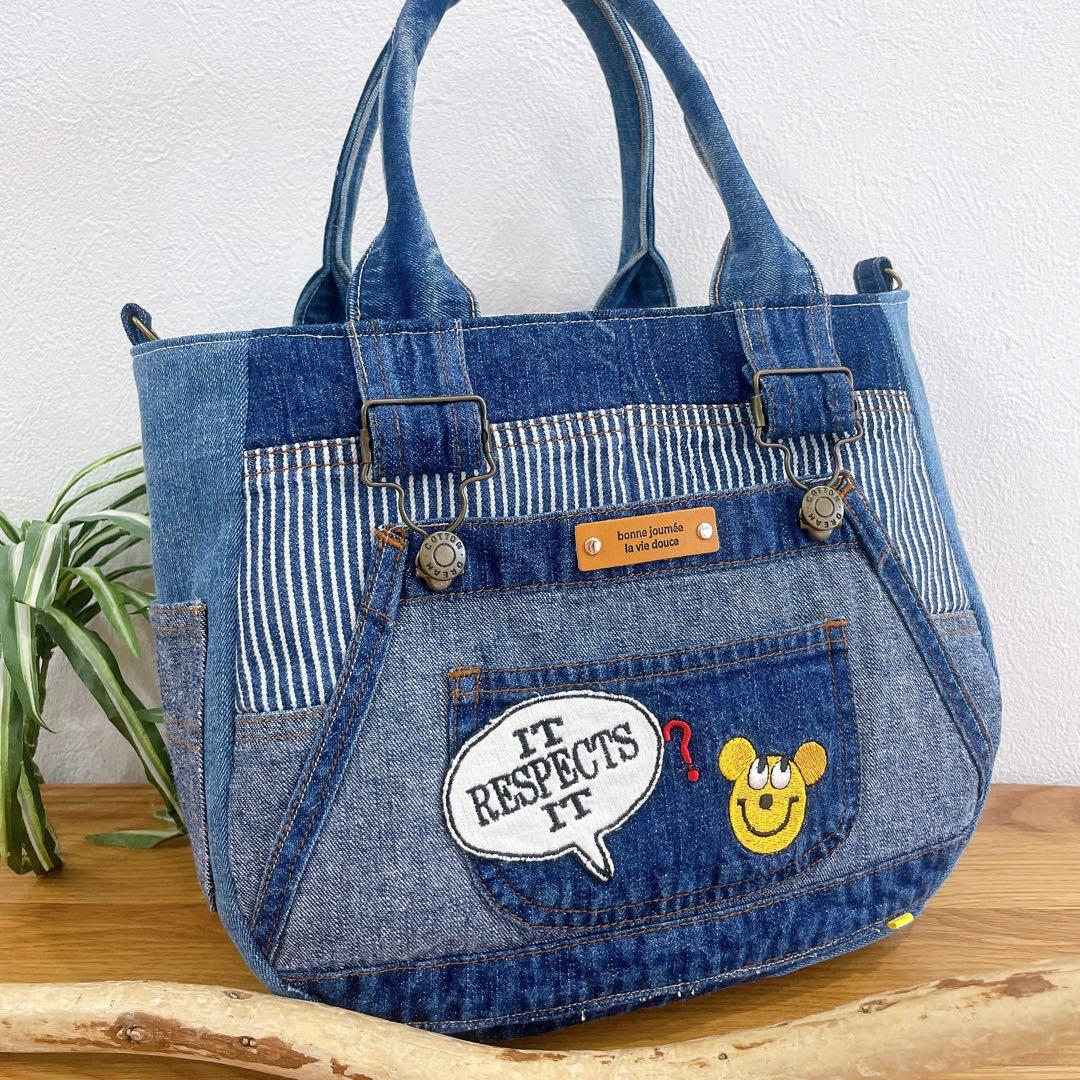 デニムリメイク 2way♦︎ぷっくり トートバッグ マチ広め オーバーオール