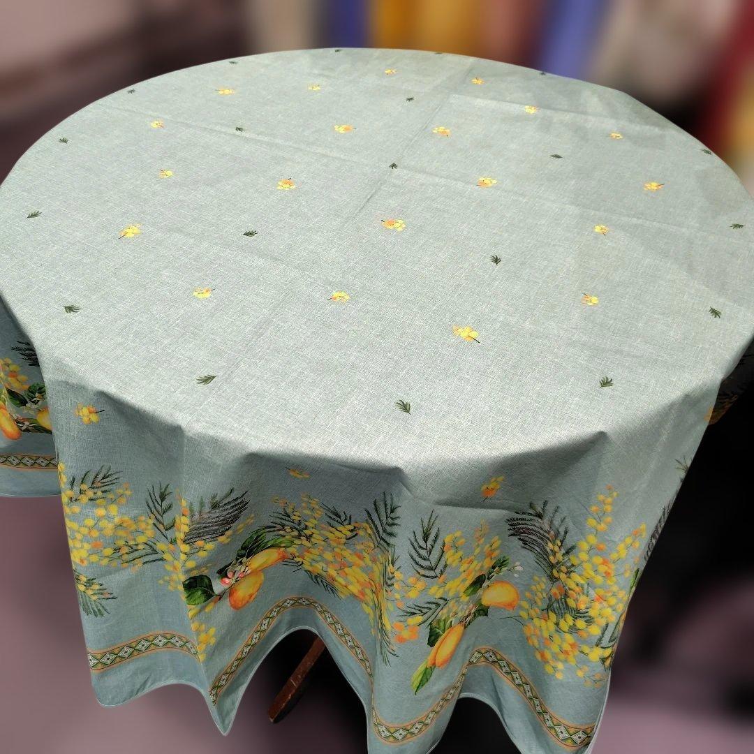 南仏プロバンスプリントテーブルクロスミモザ/レモン グリーン