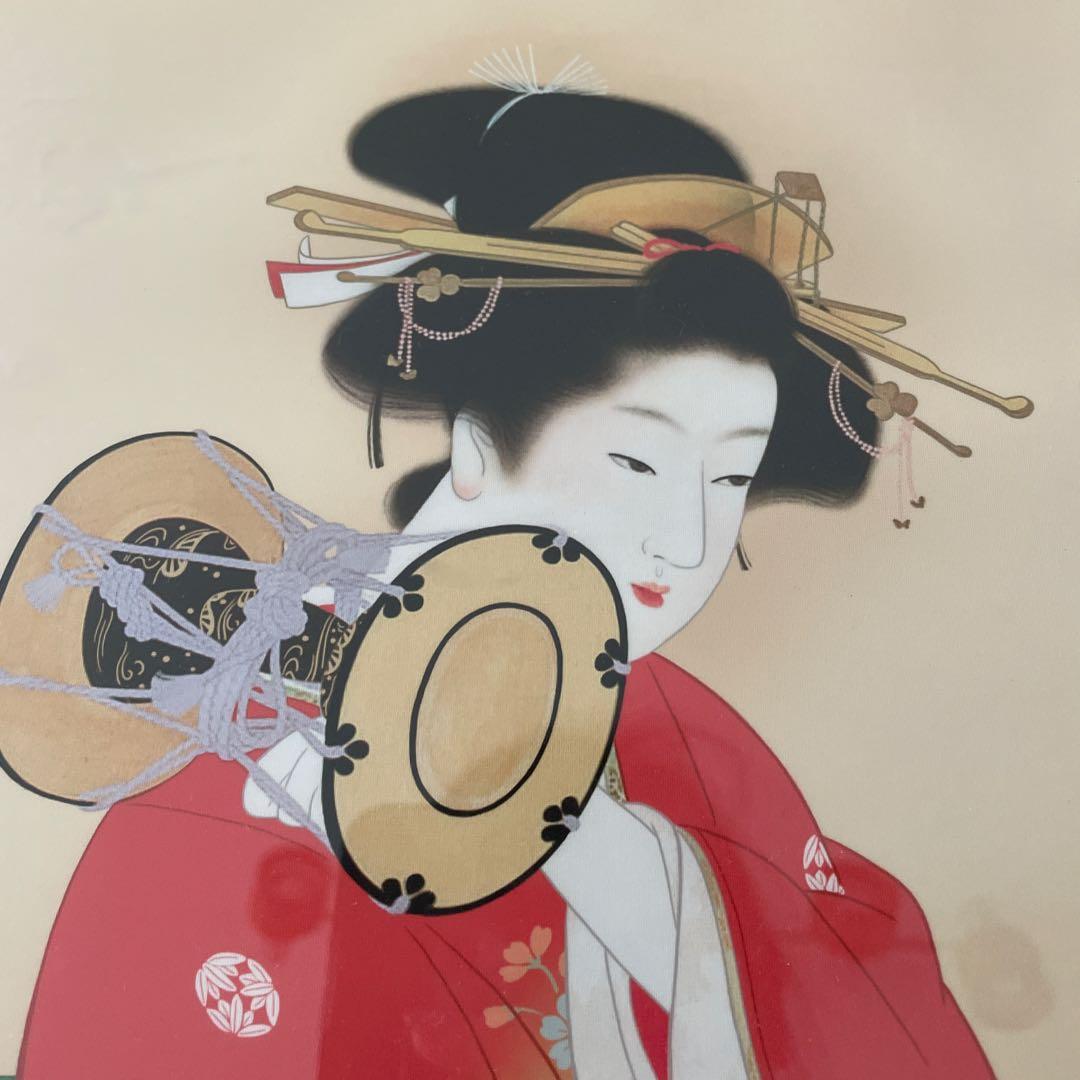 鼓の音　上村松園　舞妓 日本画 フレーム付き