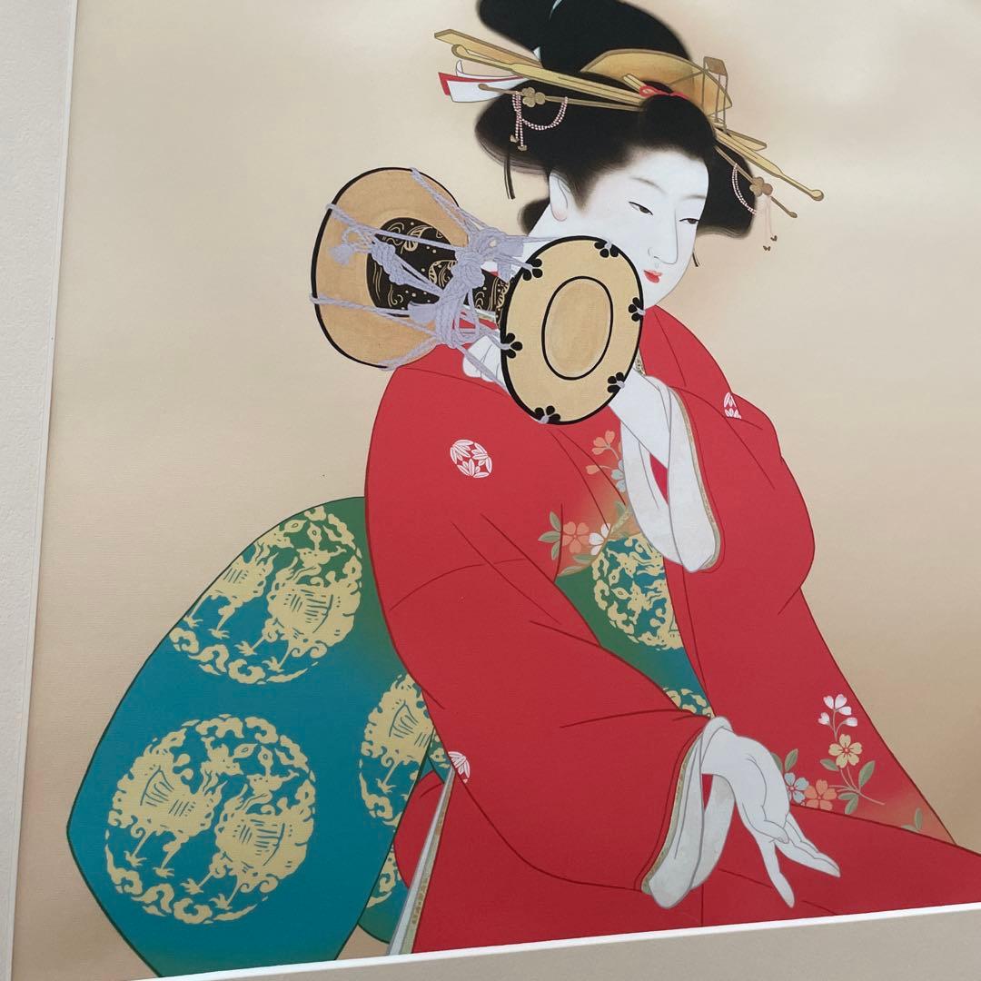 鼓の音　上村松園　舞妓 日本画 フレーム付き