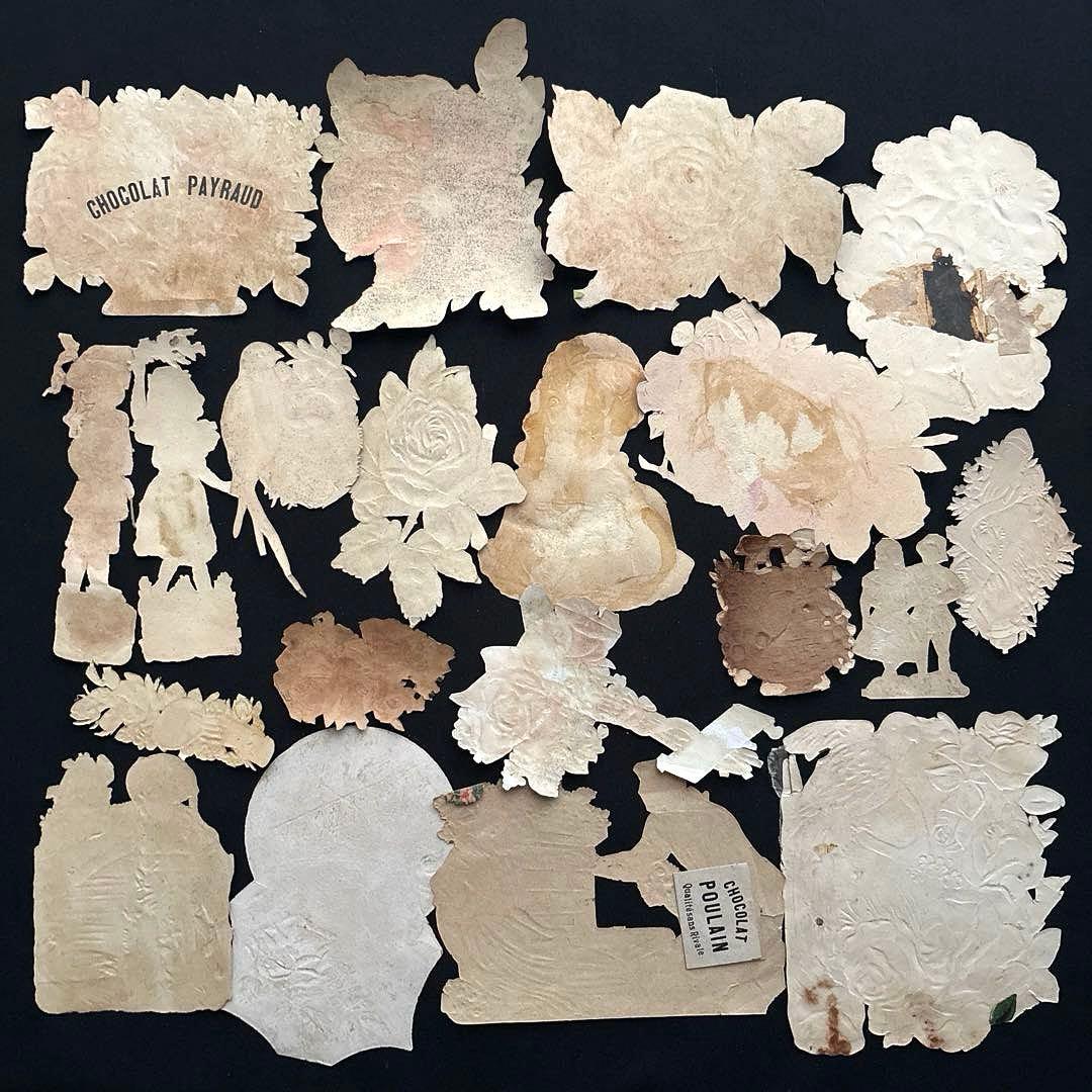 フランスアンティーク クロモスセットCC10☘️少女花バラ薔薇鳥 大きめ