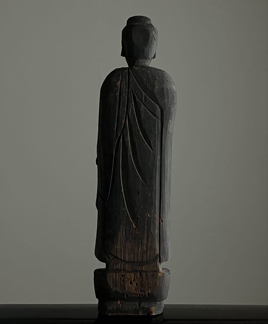 【禁欲的大作 民間如来立像 木彫 約35㎝ 江戸後期頃】仏像民間信仰郷土資料美術