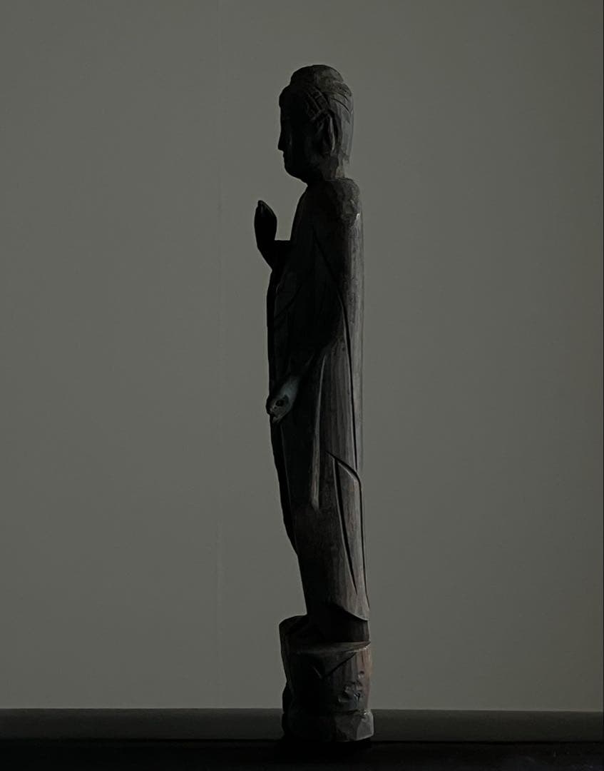 【禁欲的大作 民間如来立像 木彫 約35㎝ 江戸後期頃】仏像民間信仰郷土資料美術