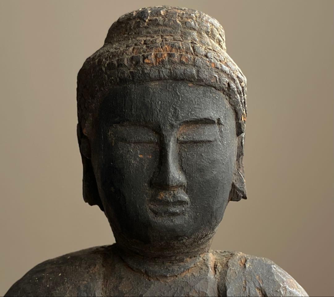 【禁欲的大作 民間如来立像 木彫 約35㎝ 江戸後期頃】仏像民間信仰郷土資料美術