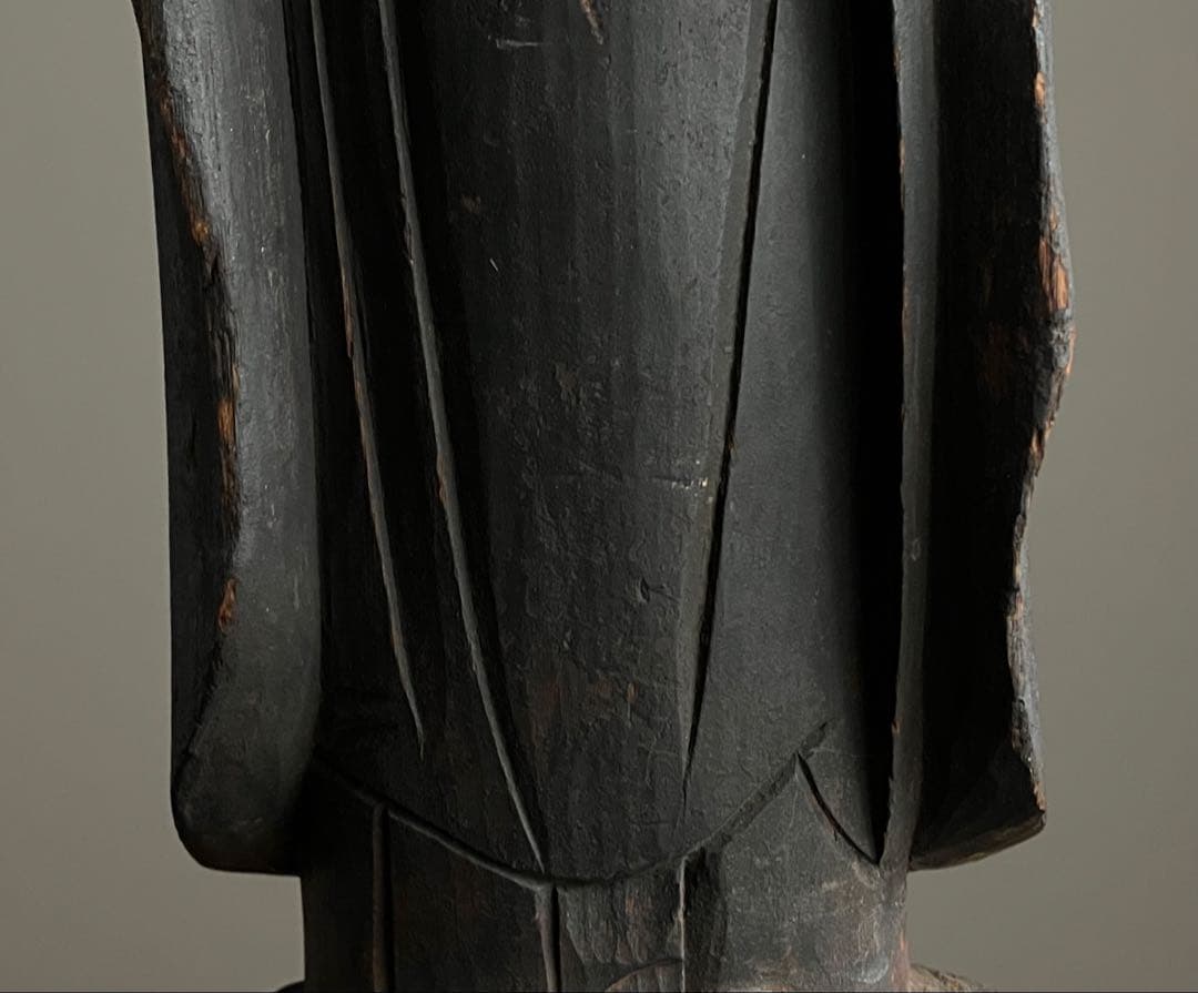 【禁欲的大作 民間如来立像 木彫 約35㎝ 江戸後期頃】仏像民間信仰郷土資料美術