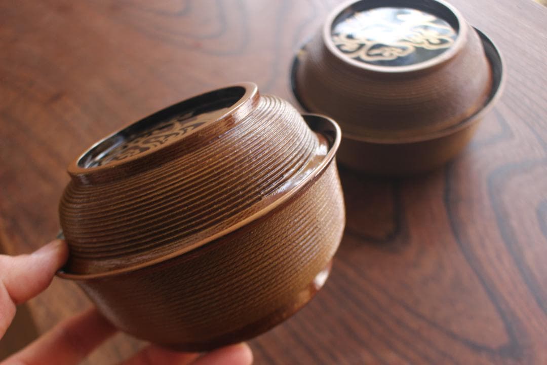 時代逸品！風情ある千筋糸目挽きに優美な桐文蒔絵の映える煮物椀２点（検雑煮椀