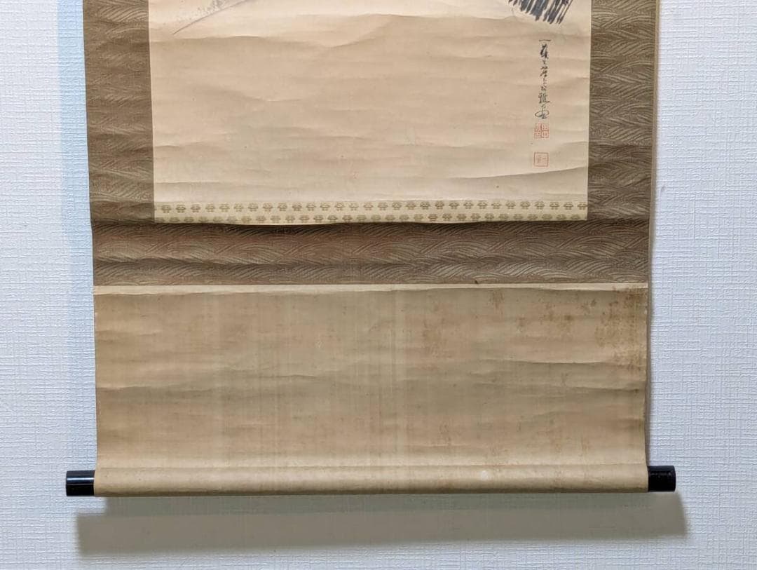 【真作】掛軸　川辺小憩図　水墨人物画　静寂の詩情　文人画風　淡墨人物図　V56