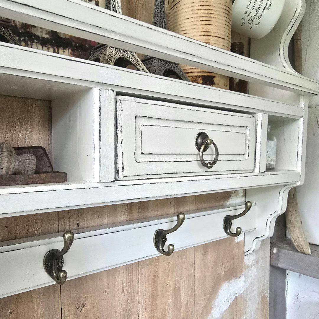 フレンチアンティークシャビー壁掛けシェルフ　ホワイト　ワイド540 モール