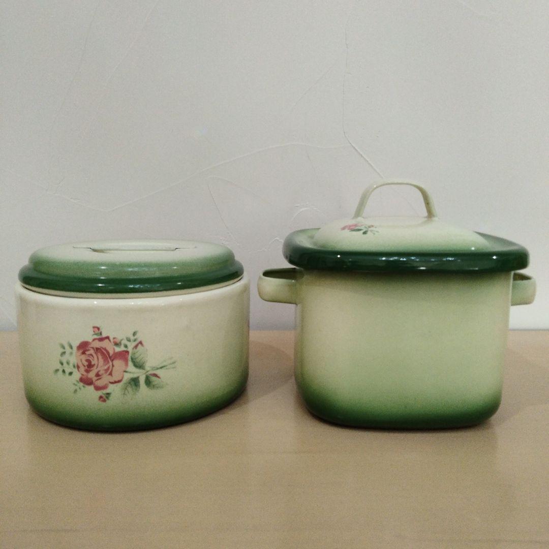 イマン イヴ　ホーロー丸缶，四角缶２点セット