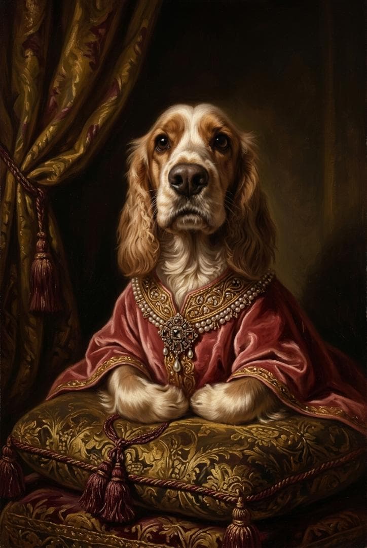 犬（コッカースパニエル）のルネサンス風肖像画 A3額装インテリア壁掛け