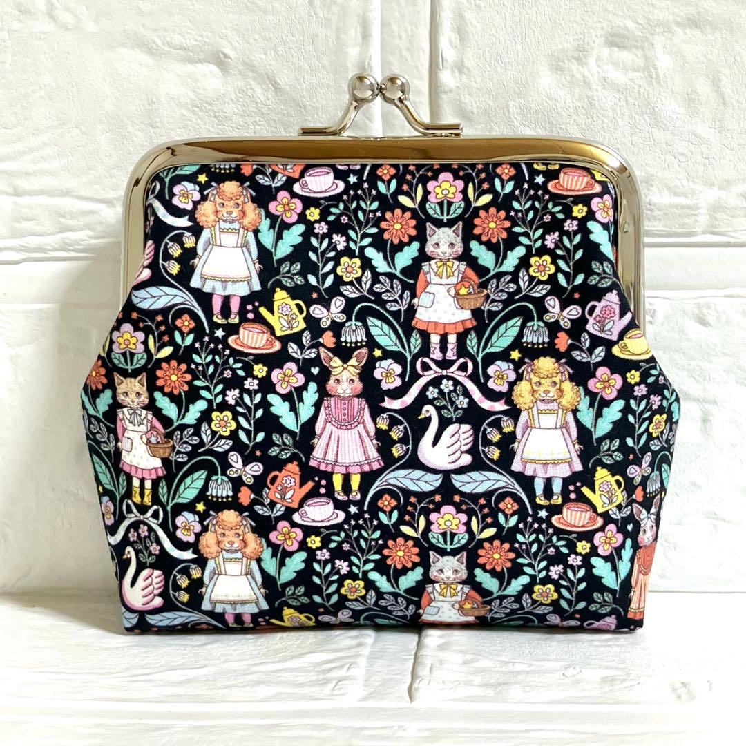 ハンドメイド　がま口財布　ブラック