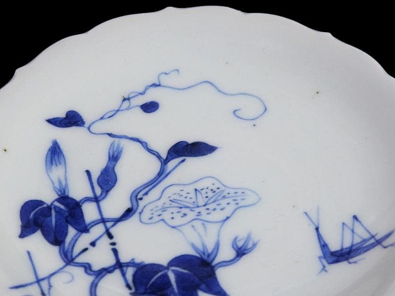 古伊万里　染付　朝顔にバッタの図　豆皿　手塩皿　D815AS-CQf