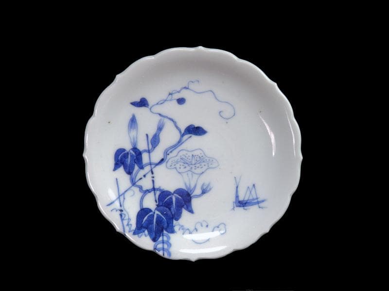 古伊万里　染付　朝顔にバッタの図　豆皿　手塩皿　D815AS-CQf