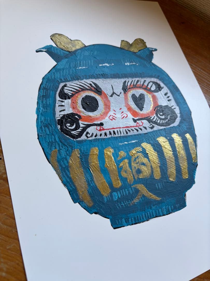 龍ダルマ 原画 A4 ユポ紙 アクリル画 達磨 縁起物 金運 開運 インテリア