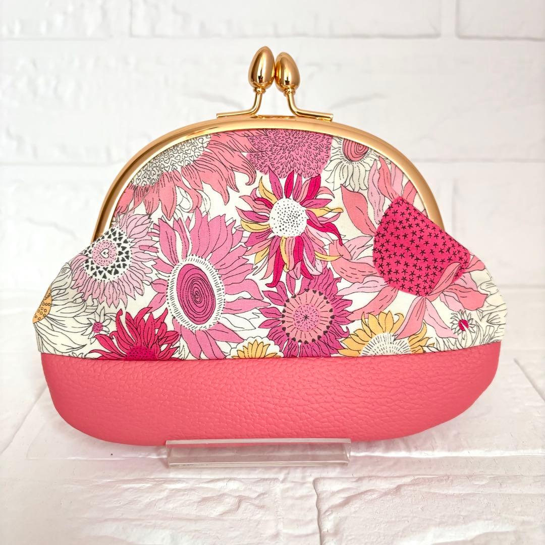 リバティ生地と本革の親子がま口財布　3個