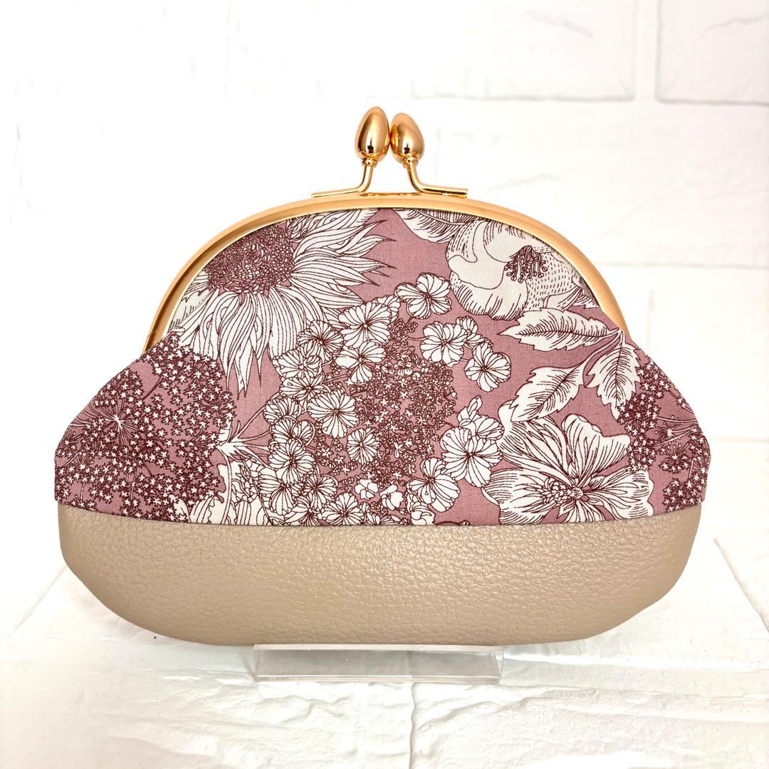 リバティ生地と本革の親子がま口財布　3個