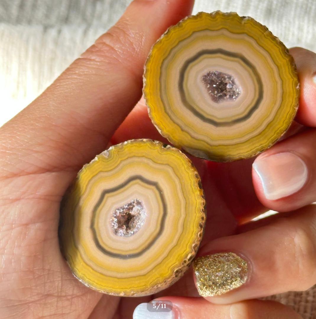 【戦国瑪瑙】 アイバンドアゲート｜ペア ジオード（原石ポリッシュ）