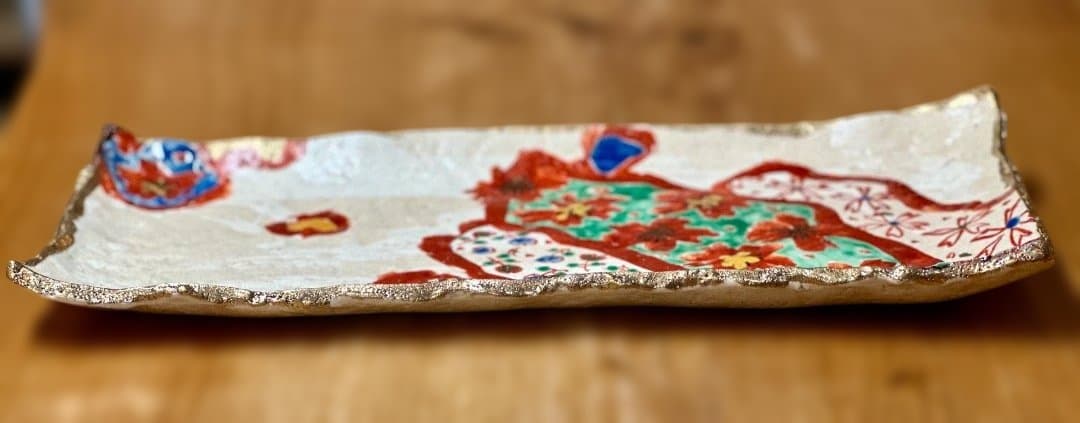 新品　和田一人作　長角大皿　山笑う　盛皿　陶器　プレゼント　海外へのお土産