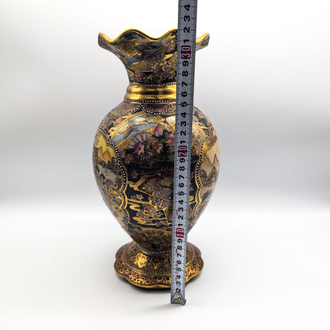 薩摩焼 金襴手 金彩 色絵 豪華絢爛 細密 武者図 美人画 飾壺 花瓶