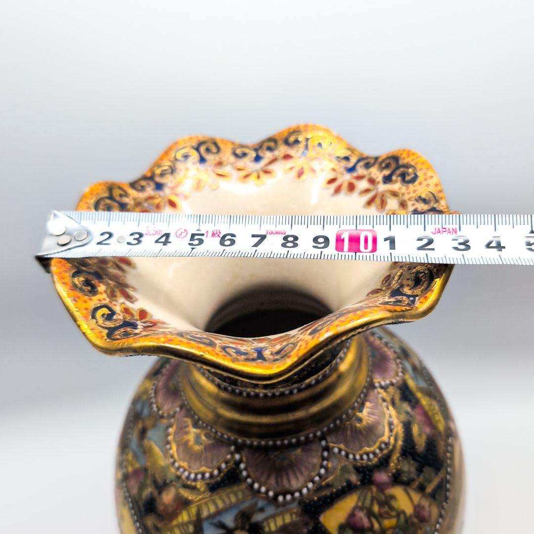 薩摩焼 金襴手 金彩 色絵 豪華絢爛 細密 武者図 美人画 飾壺 花瓶