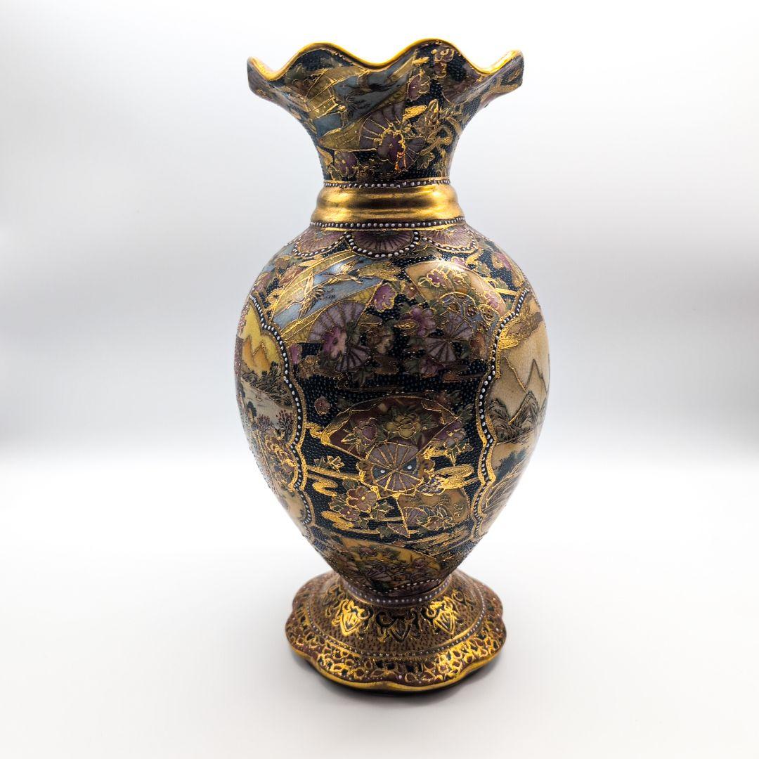 薩摩焼 金襴手 金彩 色絵 豪華絢爛 細密 武者図 美人画 飾壺 花瓶