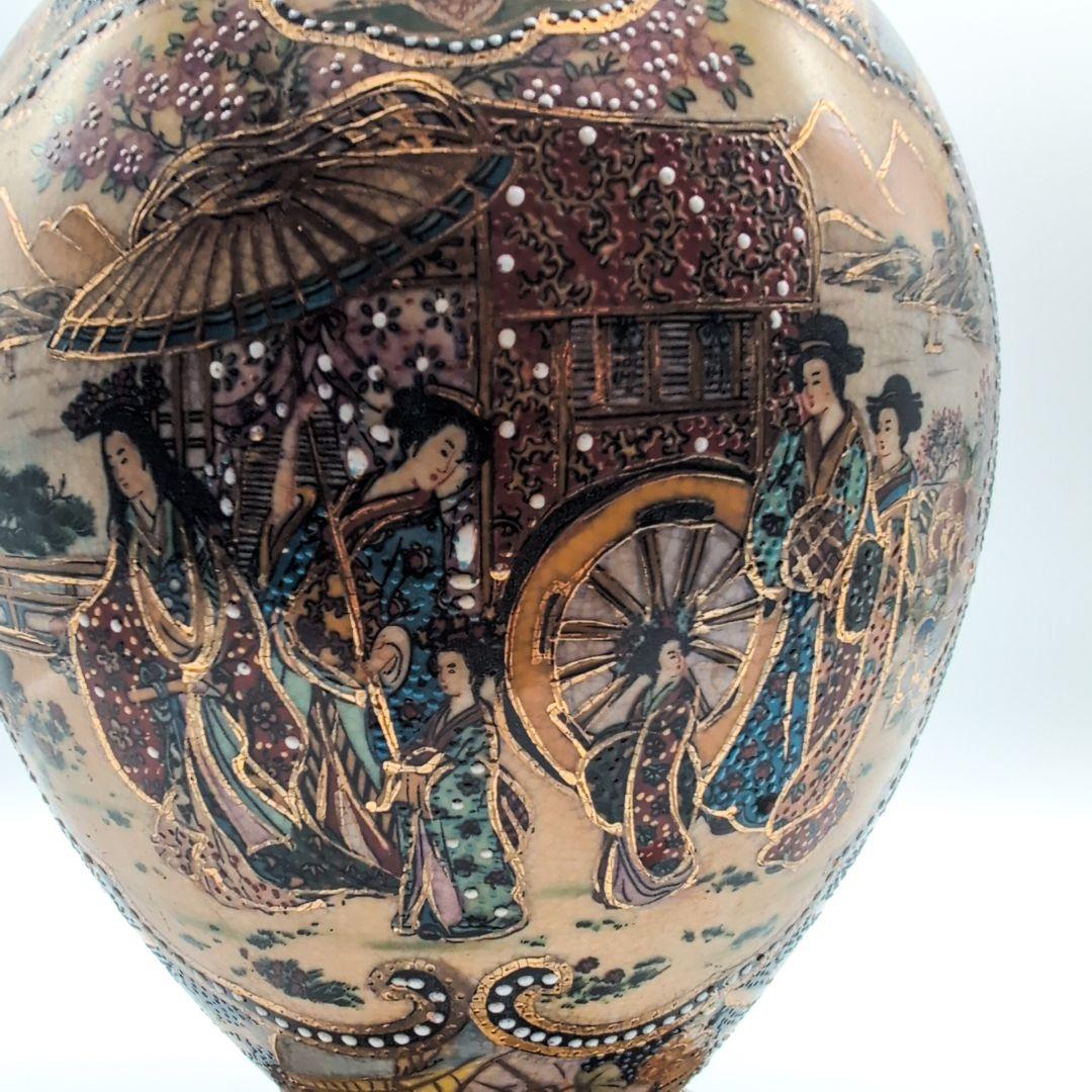 薩摩焼 金襴手 金彩 色絵 豪華絢爛 細密 武者図 美人画 飾壺 花瓶