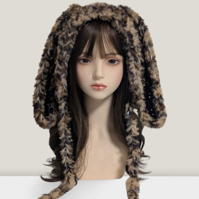 ハンドメイド うさ耳 ニット帽 ネコ耳 ボンネット ブラック ファー