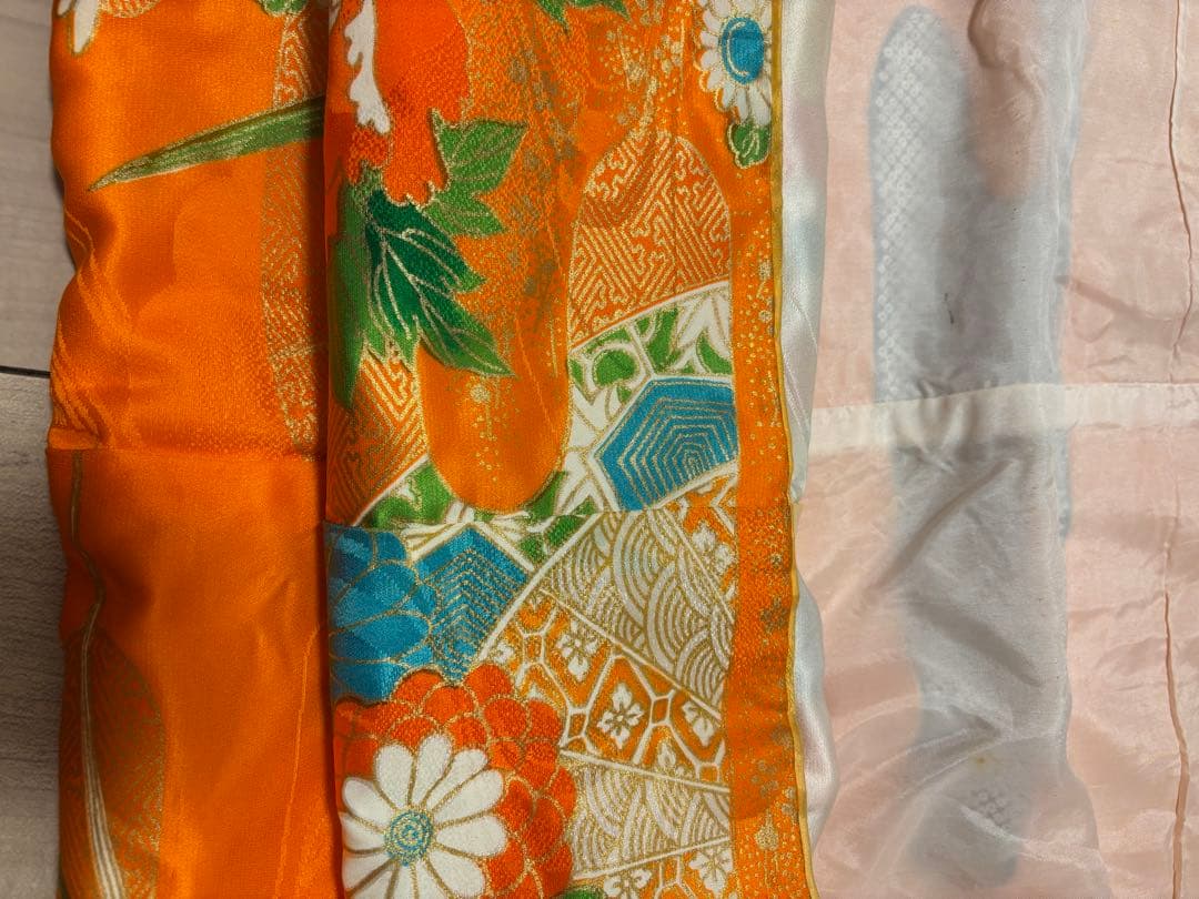 オレンジ色の花柄着物 七五三　着物セット