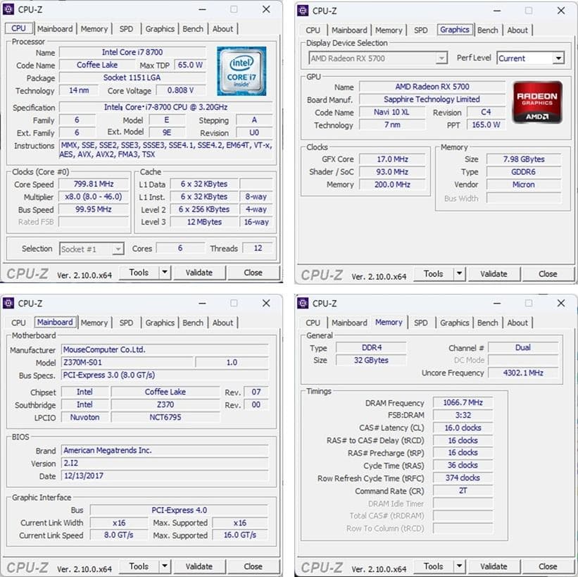 ゲーミングPC/Core i7 8700/RX5700/メモリ32G/新品SSD