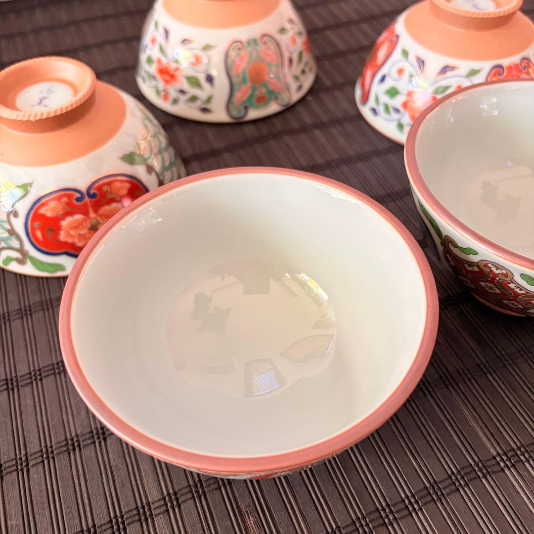 【未使用品】有田焼 南蛮絵変わり古伊万里 吉祥紋高級飯椀 茶碗揃 ご飯茶碗 ５客