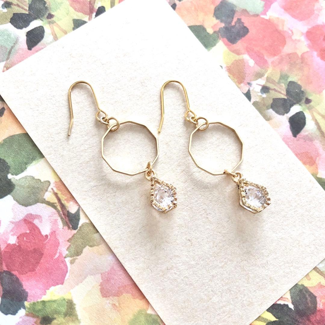【199】シンプル ゴールド フープ ピアス ドロップ イヤリング ハンドメイド