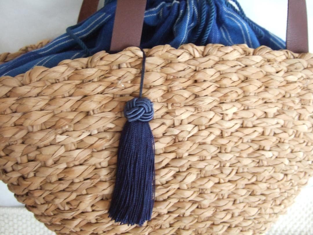 【新品】中川清七商店　かごバック　バスケット　先染め　縞模様　巾着絞り