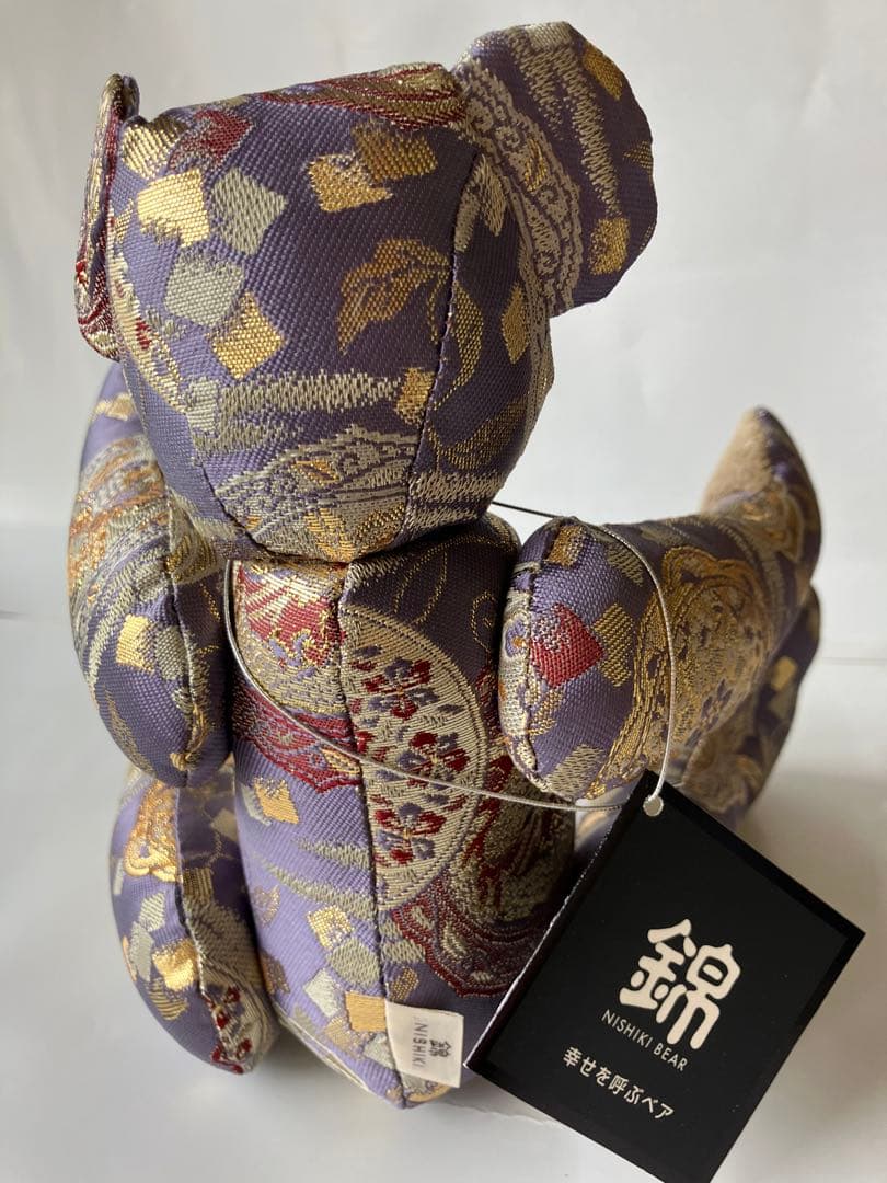 【新品】　黒船堂　幸せを呼ぶベア　錦織り　くすみパープル×ゴールド
