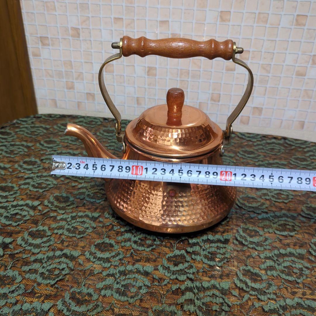 島本製作所製 SS銅製やかん・持ち手とツマミ木製ケトル・ずっしり重厚感・小ぶり