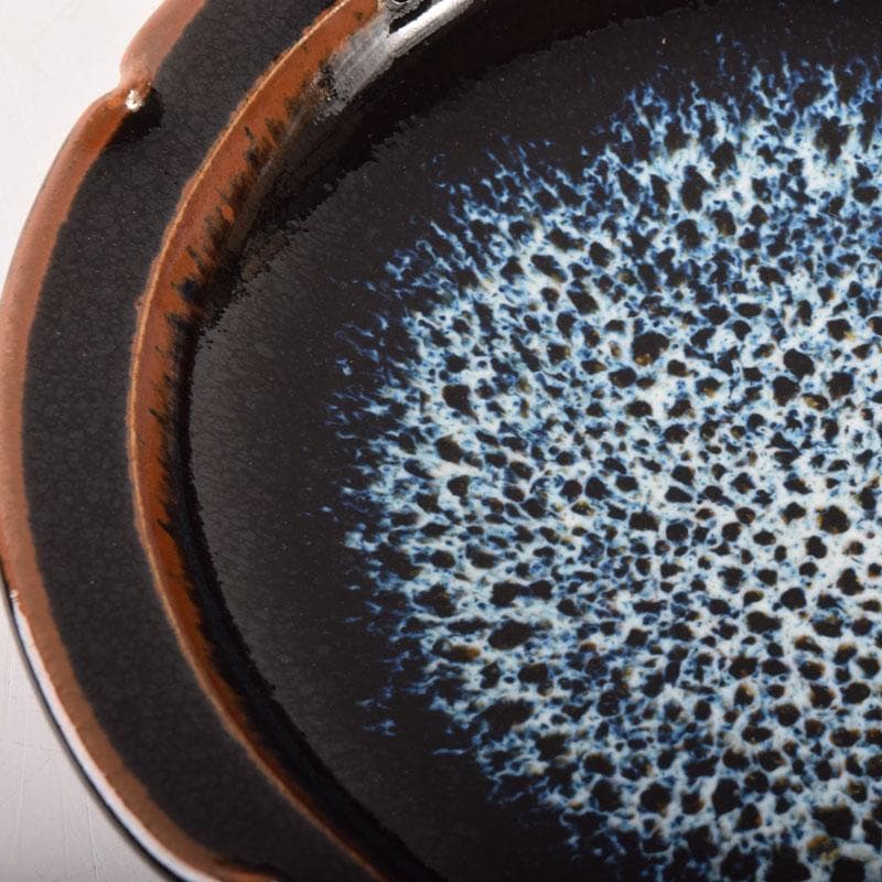 和食器　美濃焼　柴田増三作　天目釉　銘々皿　五客　共布共箱　C　7474