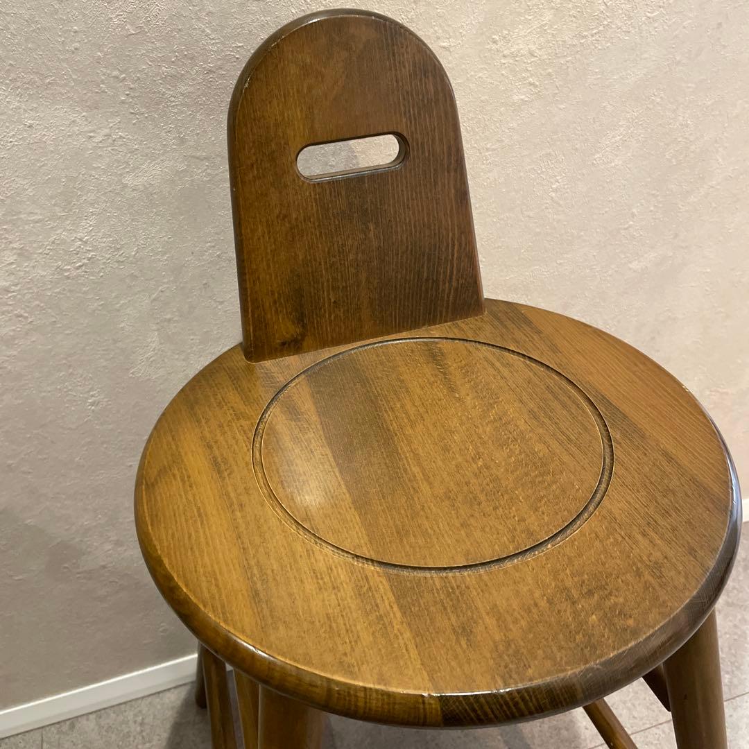 木製スツール 丸型 カウンターチェア アンティーク　円形 天然木 レトロ