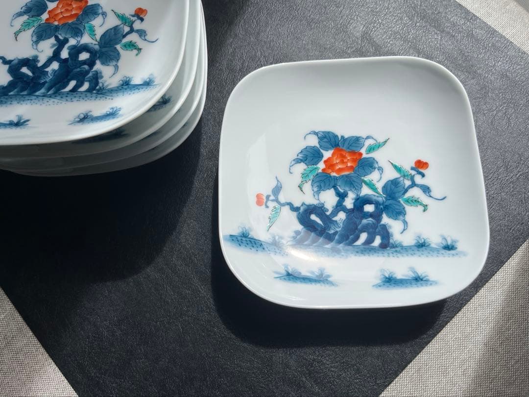 畑萬陶苑　岩牡丹　銘々皿　角皿　高台皿　5枚