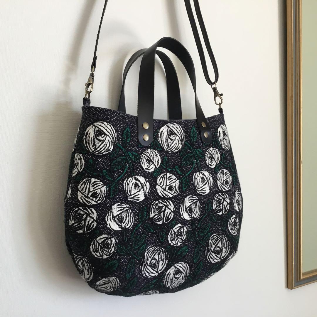ミナペルホネン　rosy ネイビー　2Wayショルダーバッグ　ハンドメイド