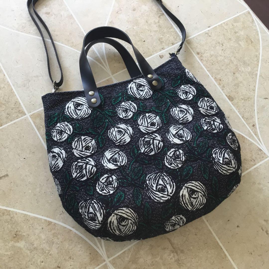 ミナペルホネン　rosy ネイビー　2Wayショルダーバッグ　ハンドメイド