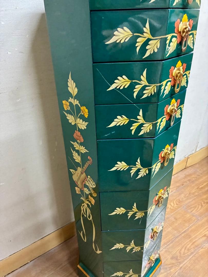 管454☆シノワズリ様式☆八角型☆8段チェスト☆ジュエリーチェスト