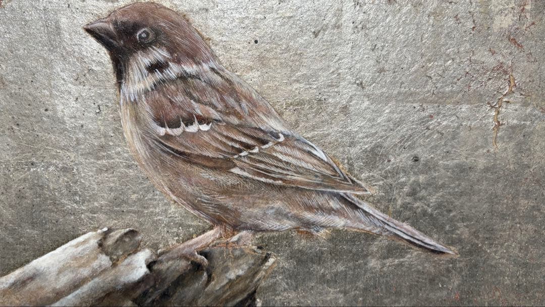 雀（スズメ）の絵画 油絵 手描き アート作品