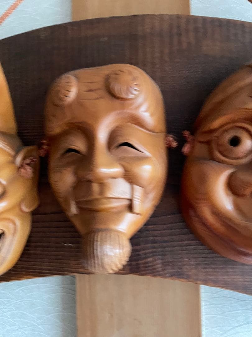 希少　骨董品　国宝　台湾製　歌舞伎　木彫り　お面　壁掛け　50年前