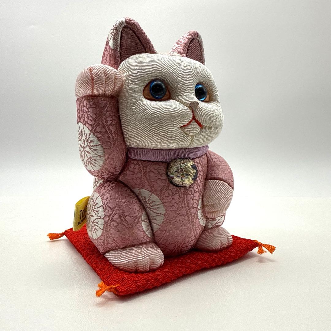 柿沼東光作 江戸木目込み人形 招き猫 (小)正絹有職B